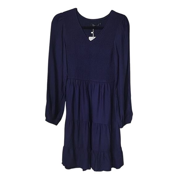 Zesica Dresses & Skirts - Zesica Navy Blue Long Sleeve Ruched Bodice Dress Womens Size Small NWT